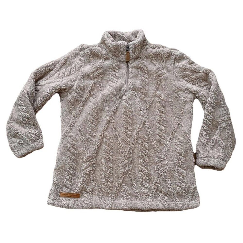 Simply Southern Sherpa Girls Youth Large Brown 1/4 Zip Pullover Jacket